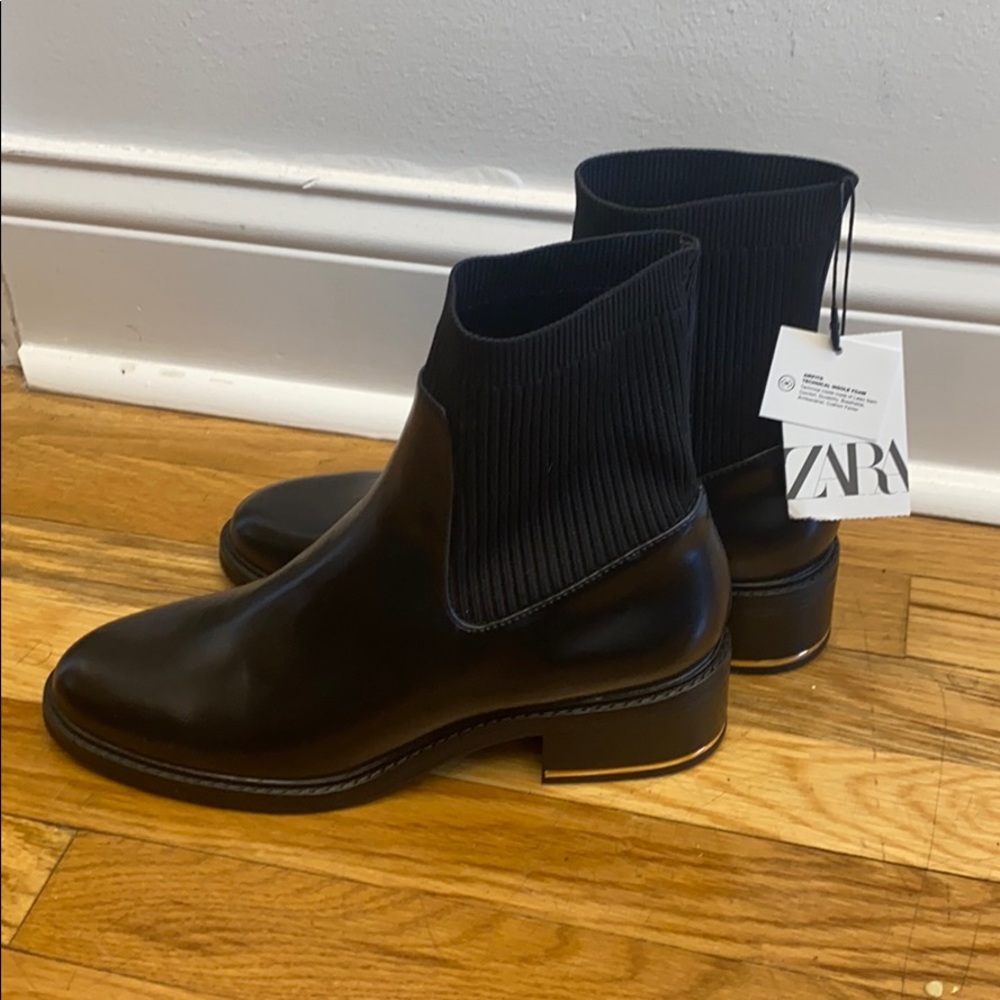 NWT Zara black boots with gold detail